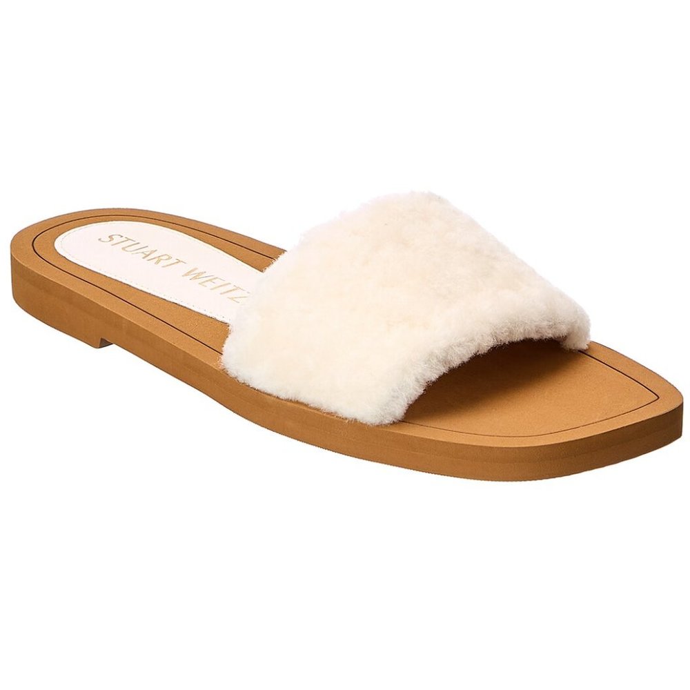 STUART WEITZMAN Women's Cammy Shearling-Strap Slide Sandals w/ dustbag
